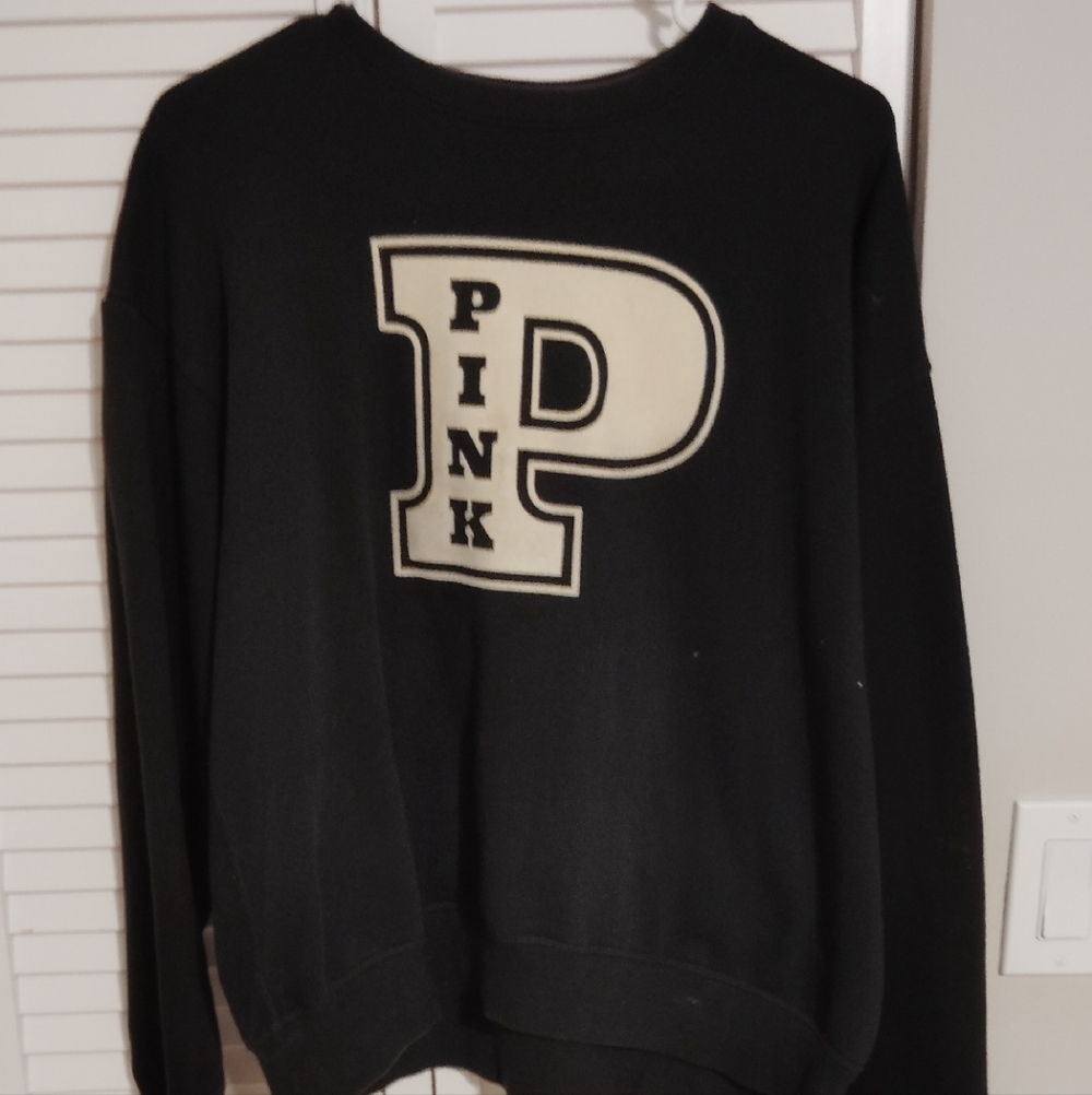 PINK Victoria's Secret Black and White Logo Sweatshirt Women's Size Large Like N